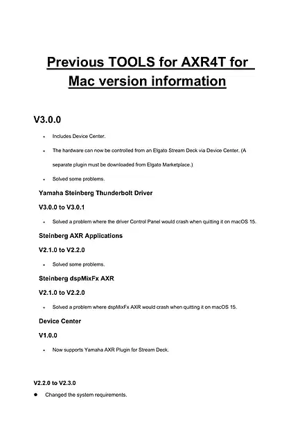 yamaha雅马哈TOOLS for AXR4T for Mac Previous versions information